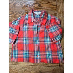 Hunter Bell red,white&green plaid Linen Cropped top Sz XS